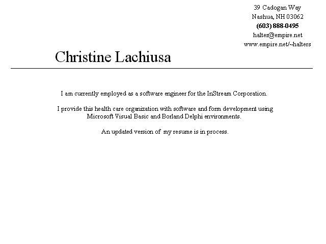 Resume' of Christine Lachiusa - page 1