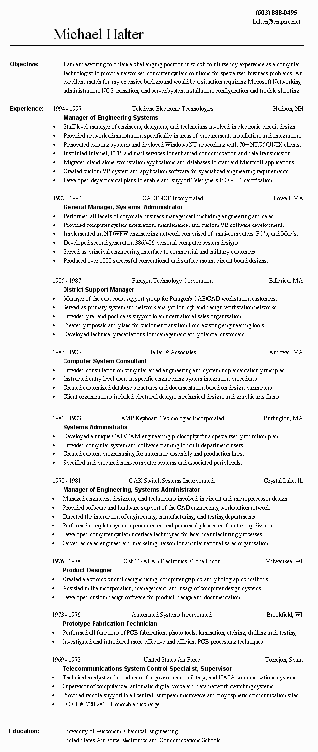 Resume' of Michael Halter - page 1